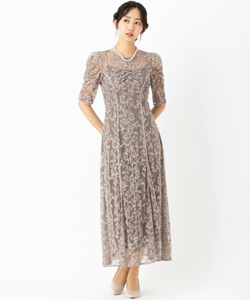 FRAY I.D フレイアイディー エンブロイダリードレス ブラウン系 x