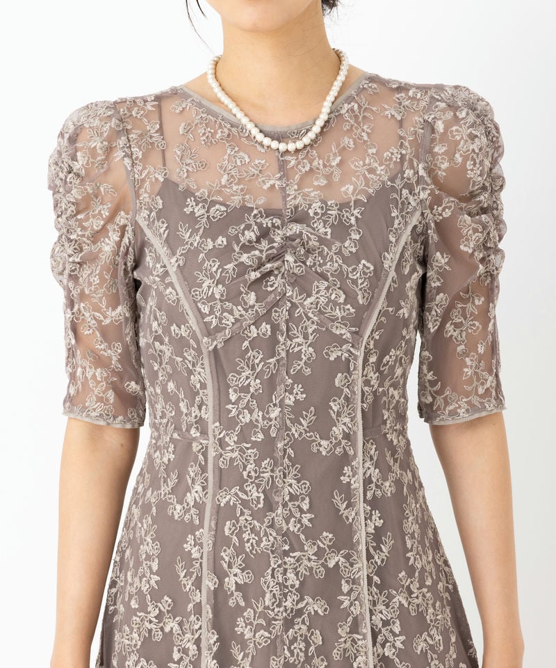 FRAY I.D フレイアイディー エンブロイダリードレス ブラウン系 x