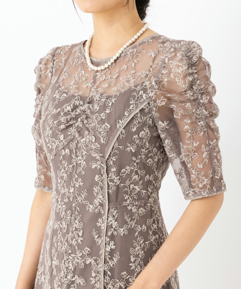 FRAY I.D フレイアイディー エンブロイダリードレス ブラウン系 x