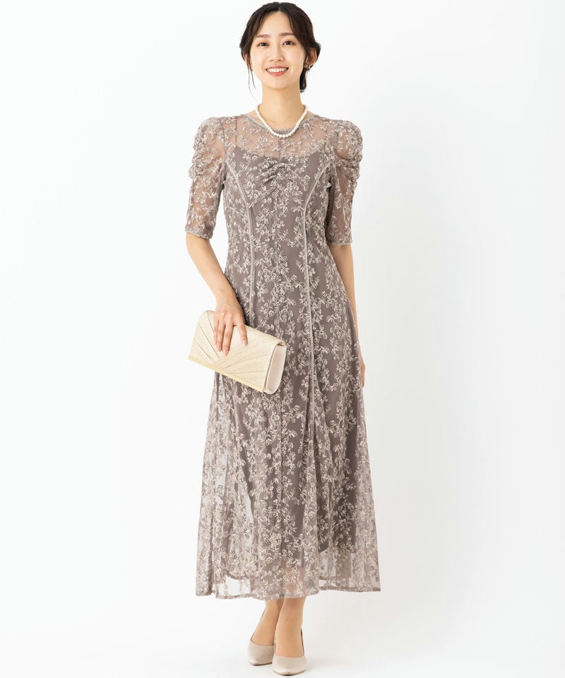 FRAY I.D フレイアイディー エンブロイダリードレス ブラウン系 x