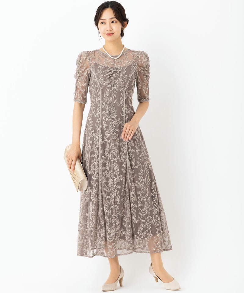 FRAY I.D フレイアイディー エンブロイダリードレス ブラウン系 x