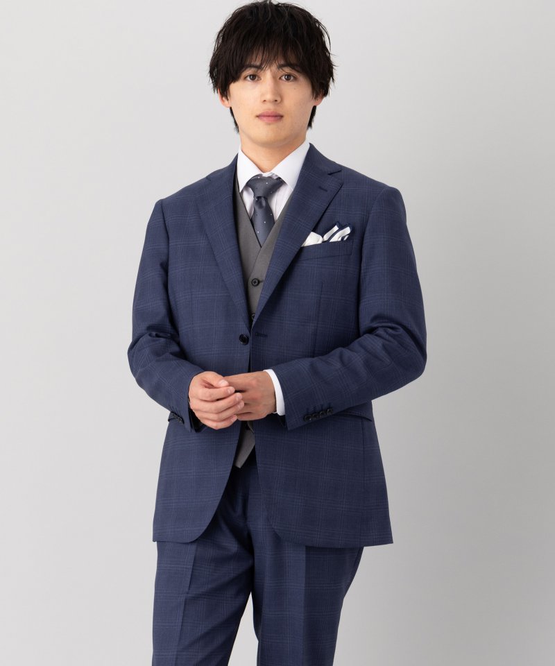 【即日発送】ORIHICA スーツ 3ピースセット メンズ ネイビー 美品 ORIHICA オリヒカ タスマニアチェック×シルバーベスト3ピーススーツ