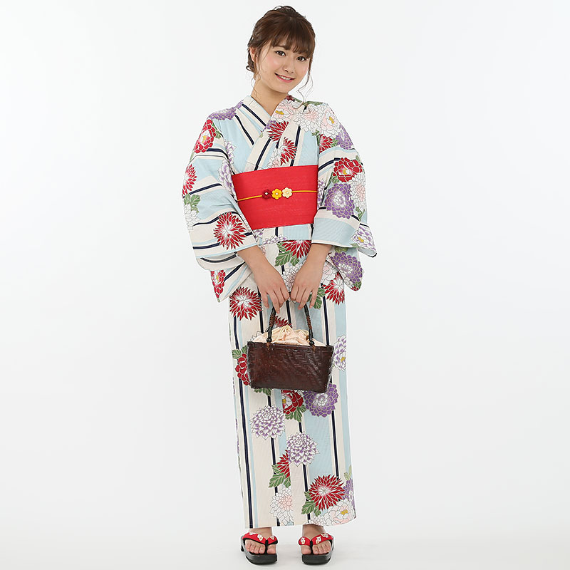 ふりふ 【浴衣フルセット】「縞花に牡丹」 ブルー系 | 結婚式