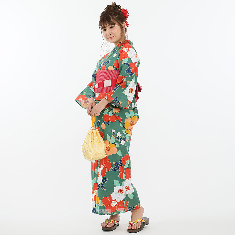 KIMONOMACHI 【浴衣・下駄セット】きものまち「椿」 グリーン系 | 結婚