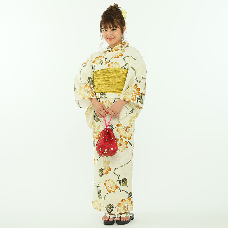 utatane 【浴衣・下駄セット】うたたね「クリームに古典ひまわり