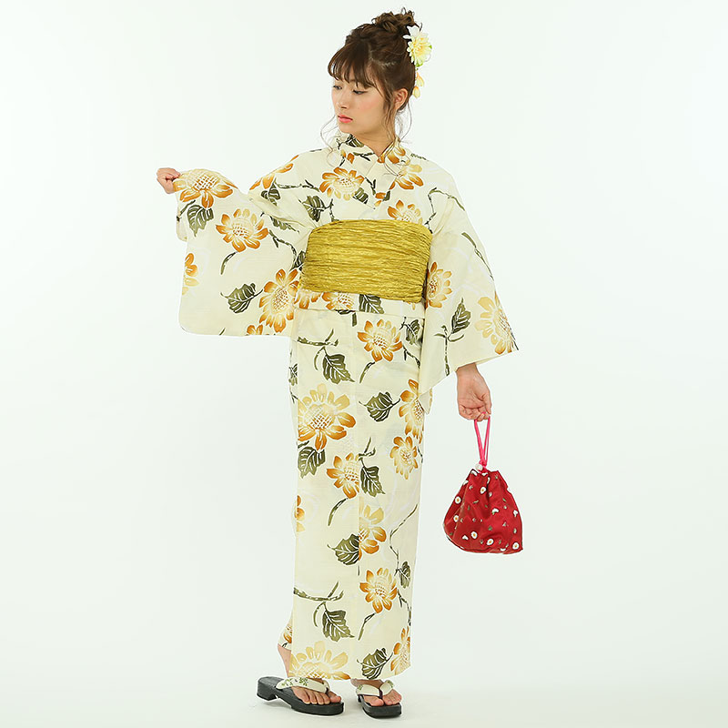 utatane 【浴衣・下駄セット】うたたね「クリームに古典ひまわり