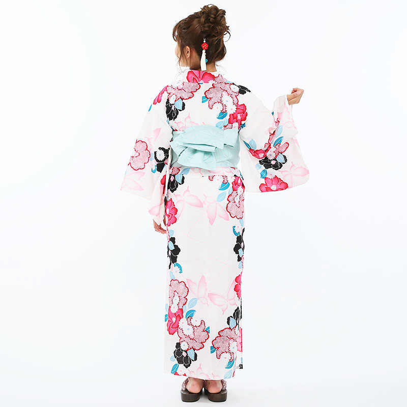 多数の芸能人着用で即完のお柄 セオα浴衣【京都岡重】梅椿★お単衣としても♪ bonheur saisons 【浴衣・下駄セット】ボヌールセゾン「レトロモダン椿