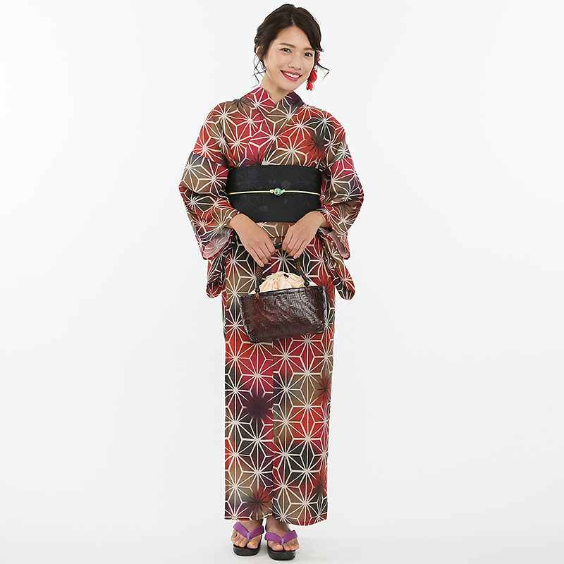 新品未使用　浴衣のみ　雪花風　麻の葉　レッド しゃら 【浴衣フルセット】簡易着付け浴衣「麻の葉」 レッド系 | 結婚