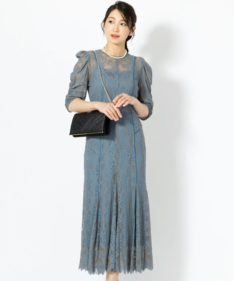 FRAY I.D 【ドレス2点セット】パイピングレースドレス ブルー系 | 結婚
