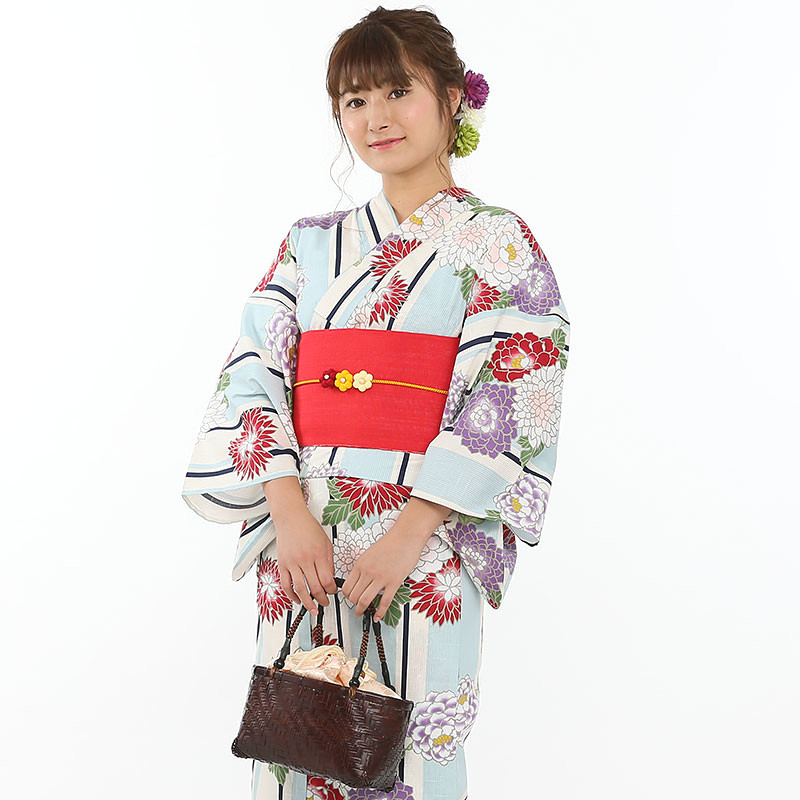 ふりふ 【浴衣フルセット】「縞花に牡丹」 ブルー系 | 結婚式