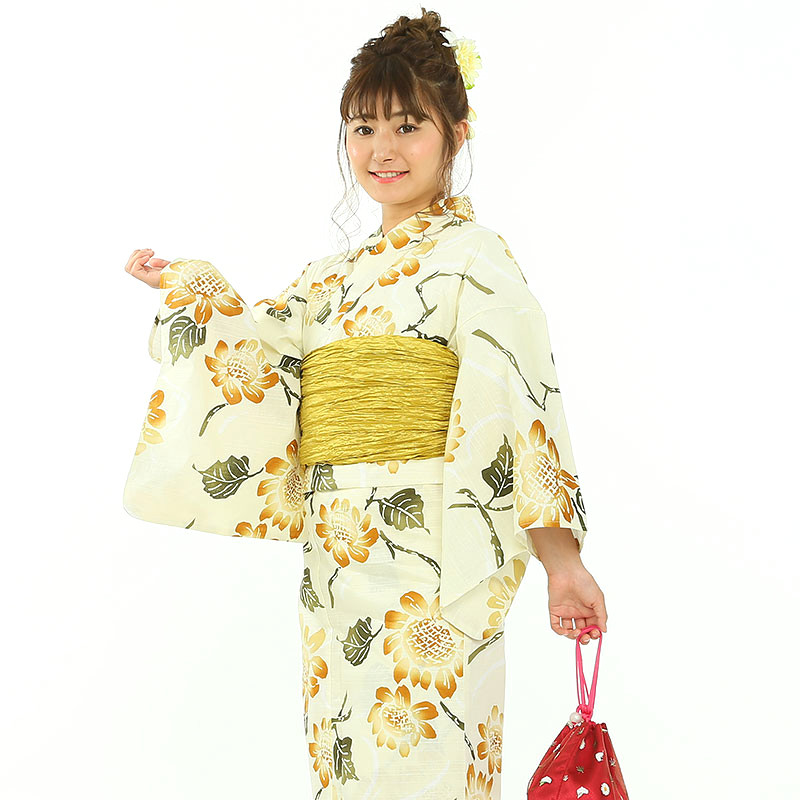 utatane 【浴衣・下駄セット】うたたね「クリームに古典ひまわり