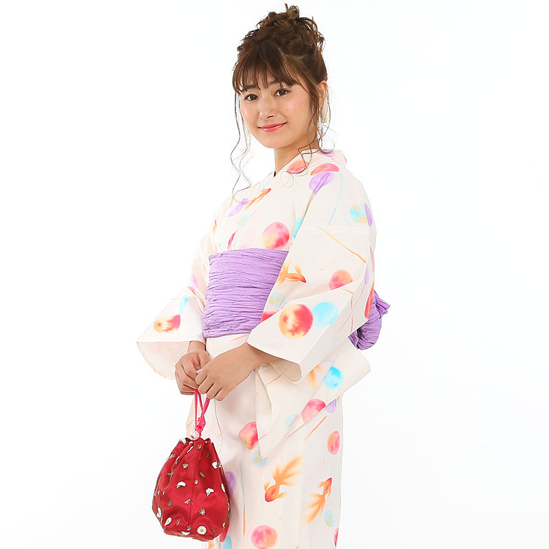 bonheur saisons 【浴衣・下駄セット】ボヌールセゾン「水彩風水玉と