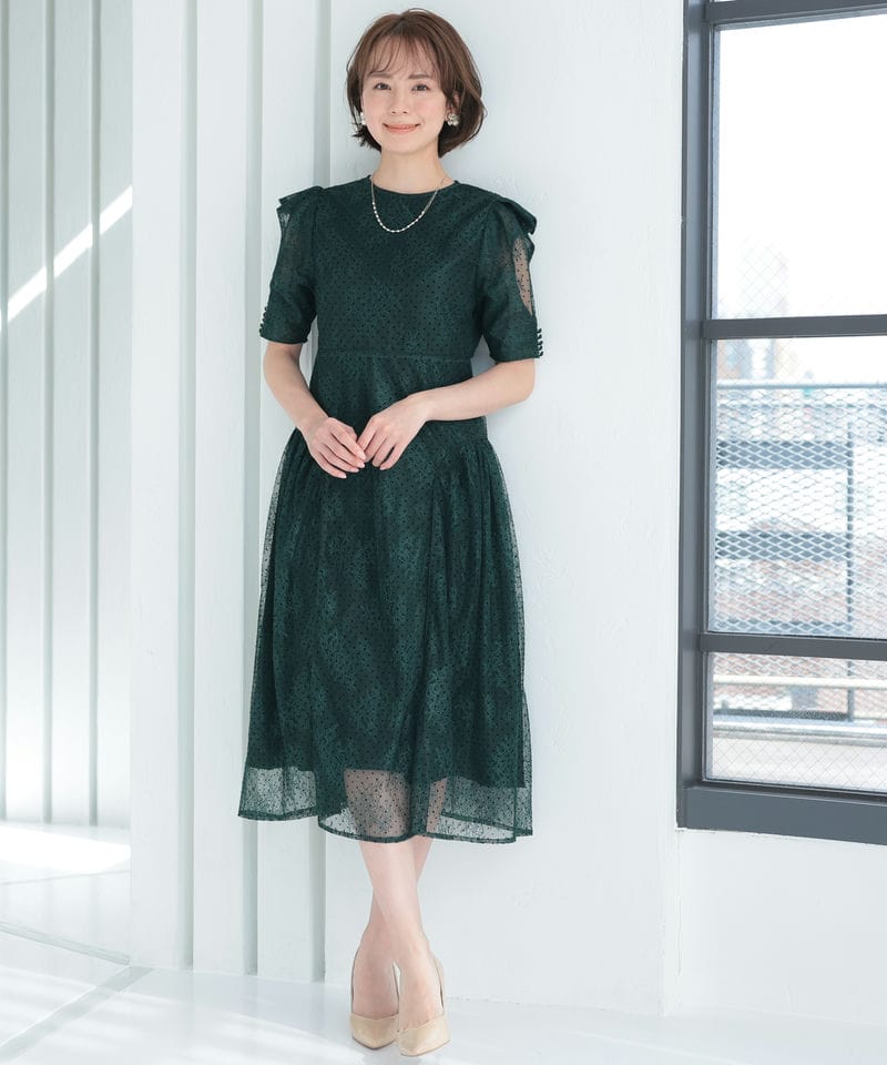 Select Shop フロッキードットレースドレス その他 x グリーン系