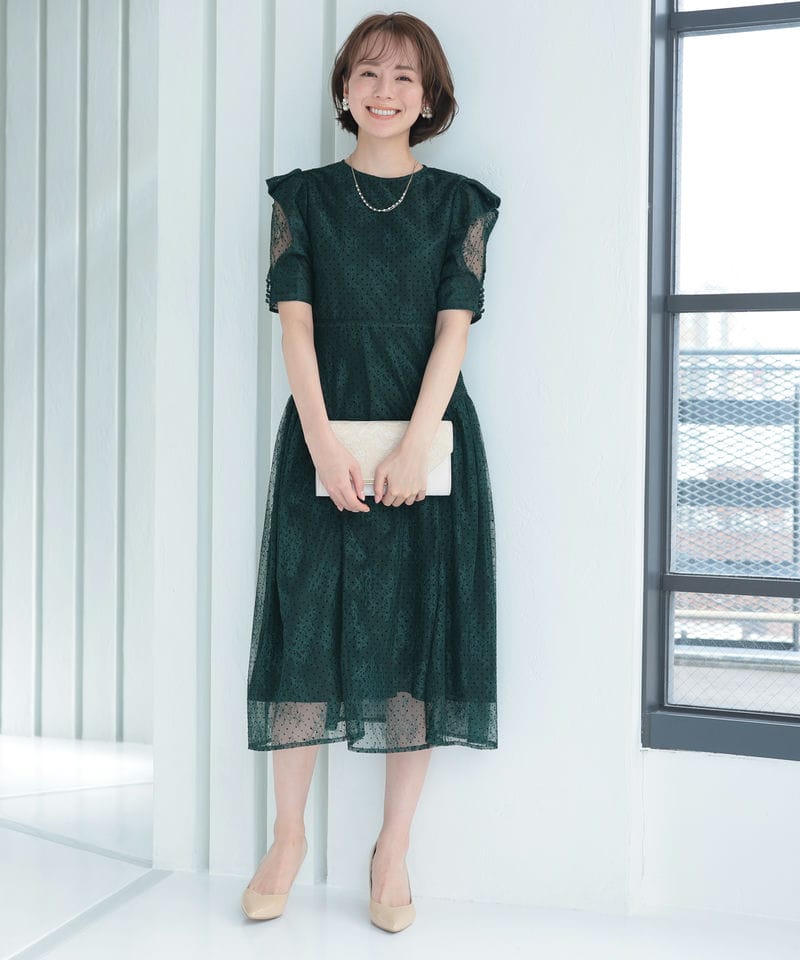 Select Shop フロッキードットレースドレス その他 x グリーン系