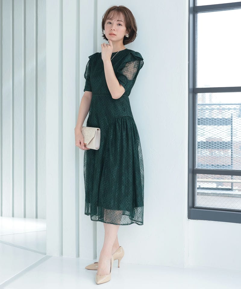 Select Shop フロッキードットレースドレス その他 x グリーン系