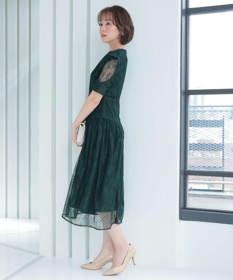 Select Shop フロッキードットレースドレス その他 x グリーン系