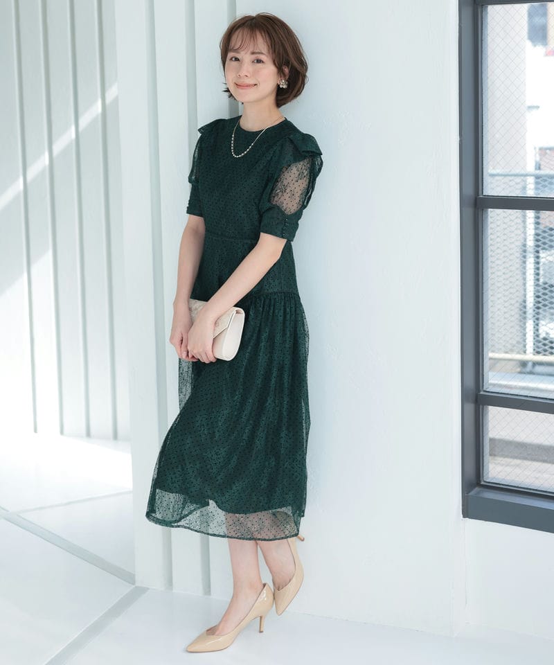 Select Shop フロッキードットレースドレス その他 x グリーン系