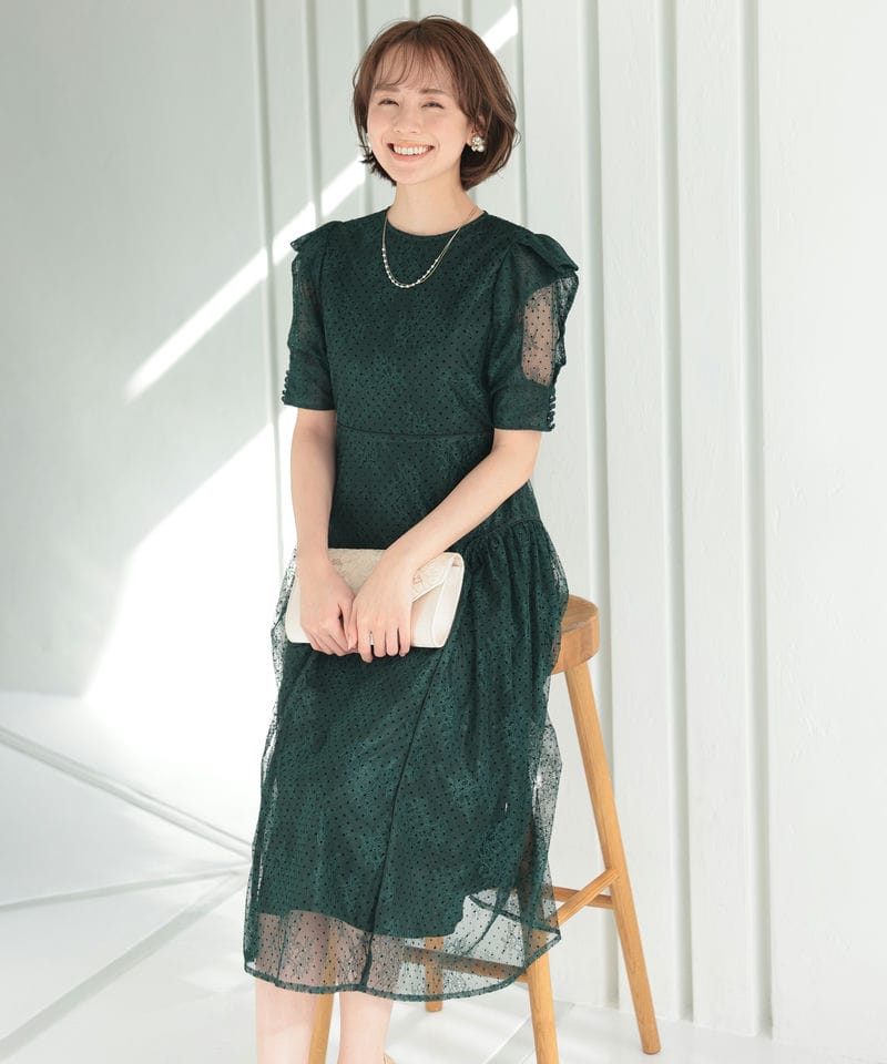 Select Shop フロッキードットレースドレス その他 x グリーン系