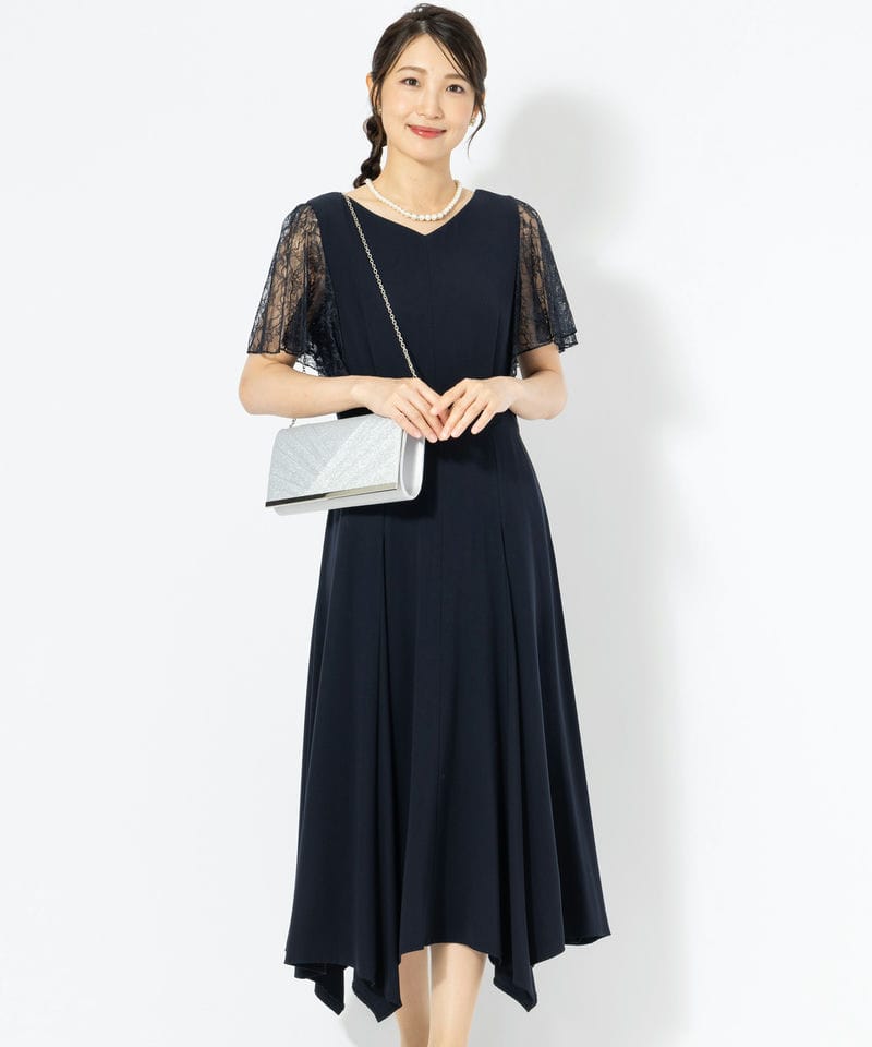 Aimer エメ イレギュラーヘムミモレ丈ドレス ネイビー系 | 結婚式