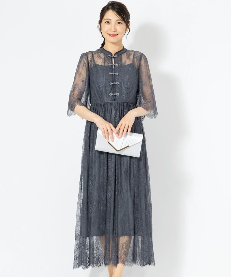 LilyBrown リリーブラウン ウエストクロスラメレースドレス イエロー系