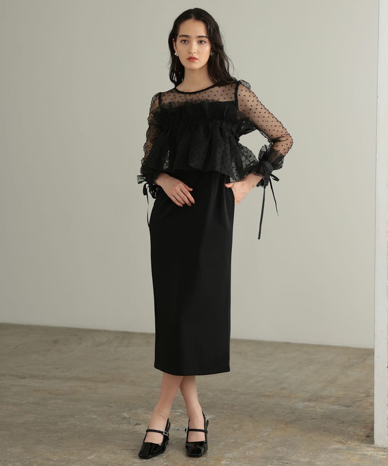 Select Shop メニーウェイラッフルケープドレス ブラック系 | 結婚式