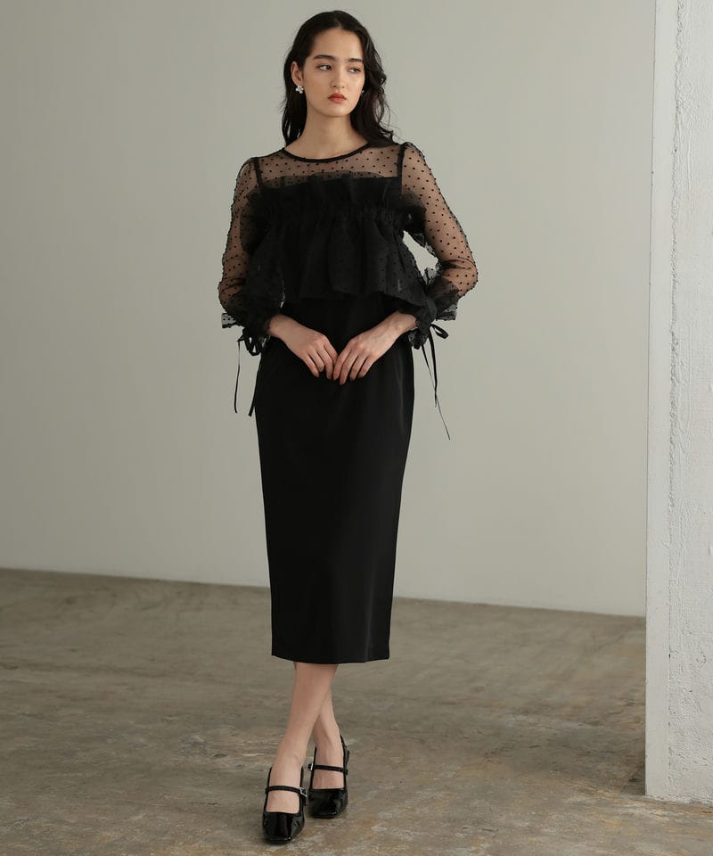 Select Shop メニーウェイラッフルケープドレス ブラック系 | 結婚式