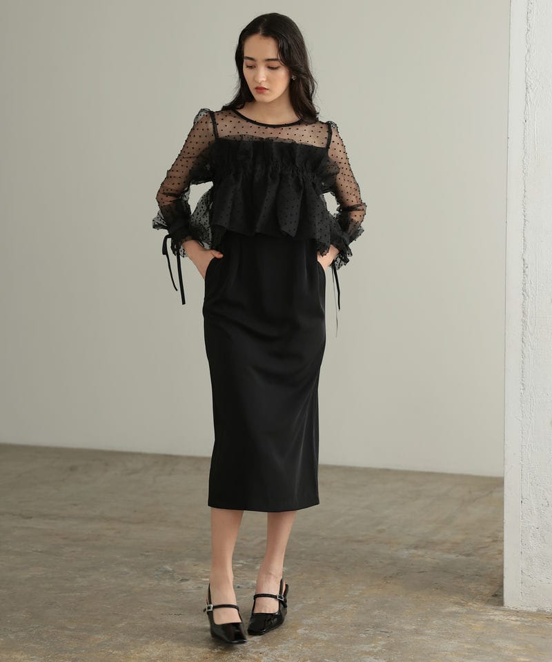 Select Shop メニーウェイラッフルケープドレス ブラック系 | 結婚式
