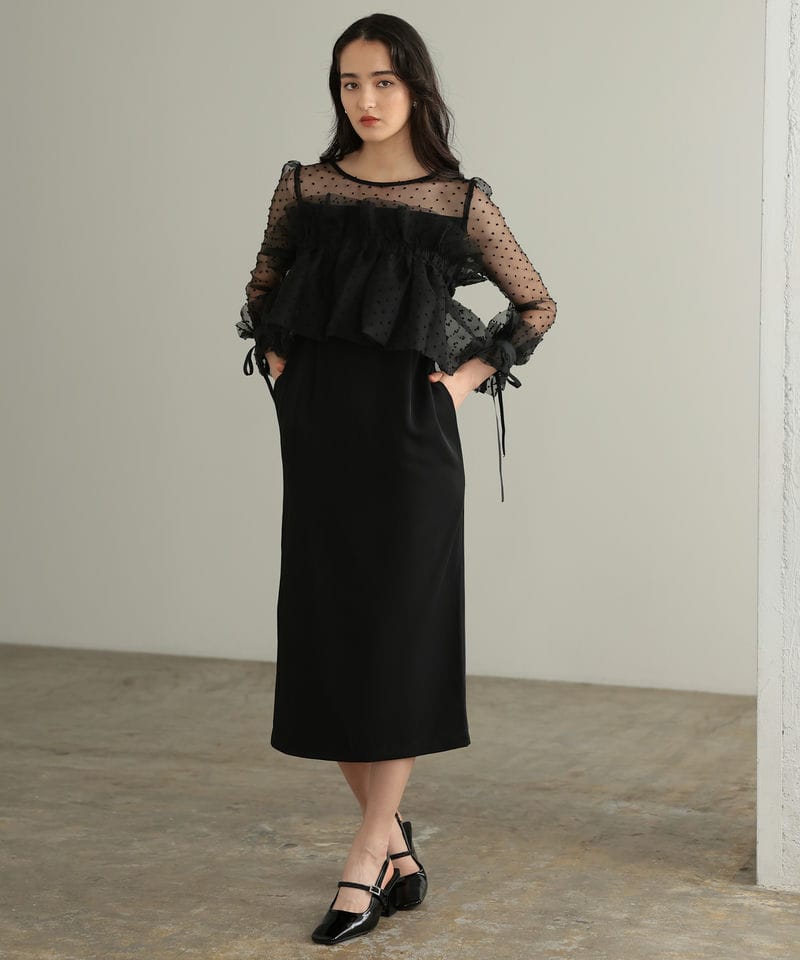 Select Shop メニーウェイラッフルケープドレス ブラック系 | 結婚式