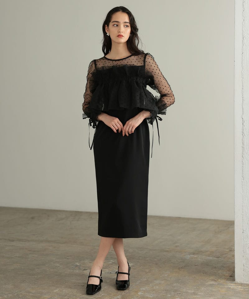 Select Shop メニーウェイラッフルケープドレス ブラック系 | 結婚式