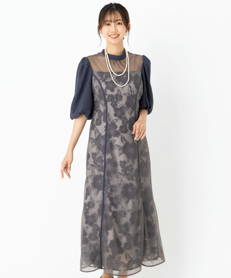 Leja レジャ 花柄オーガンジーレースマーメイドドレス ブルー系 | 結婚