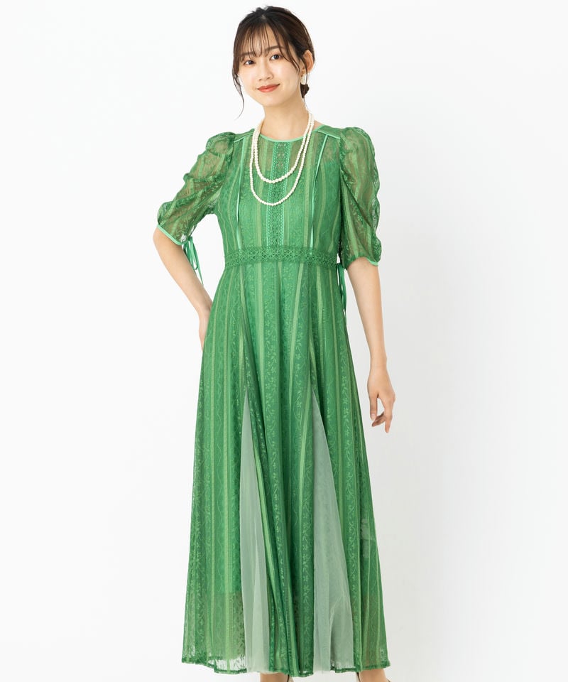 LilyBrown リリーブラウン レーススイッチングドレス グリーン系