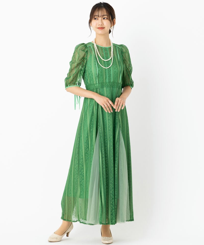 LilyBrown リリーブラウン レーススイッチングドレス グリーン系