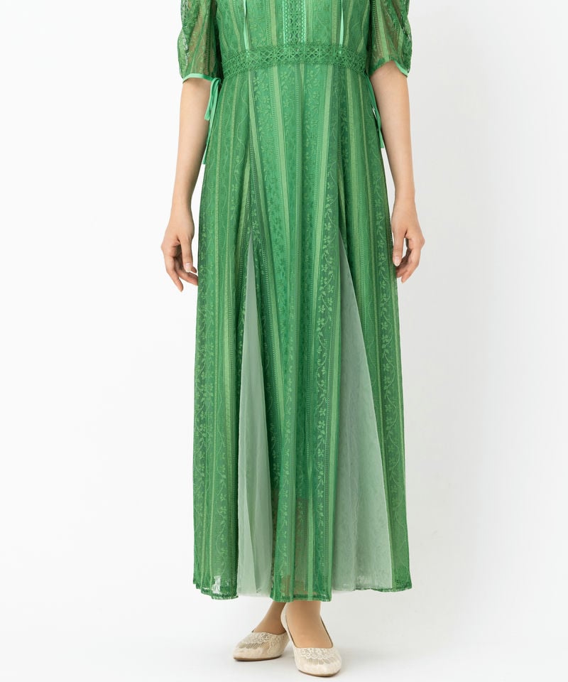 LilyBrown リリーブラウン レーススイッチングドレス グリーン系