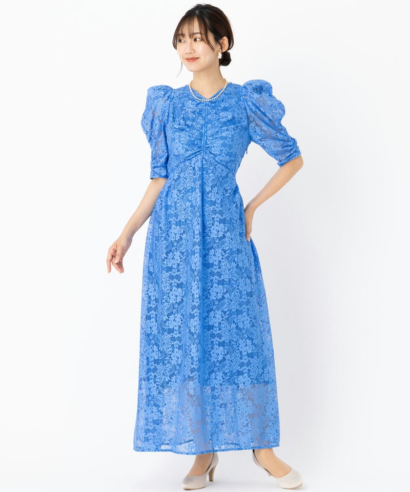 SNIDEL スナイデル バックデザインレースドレス ブルー系 | 結婚式