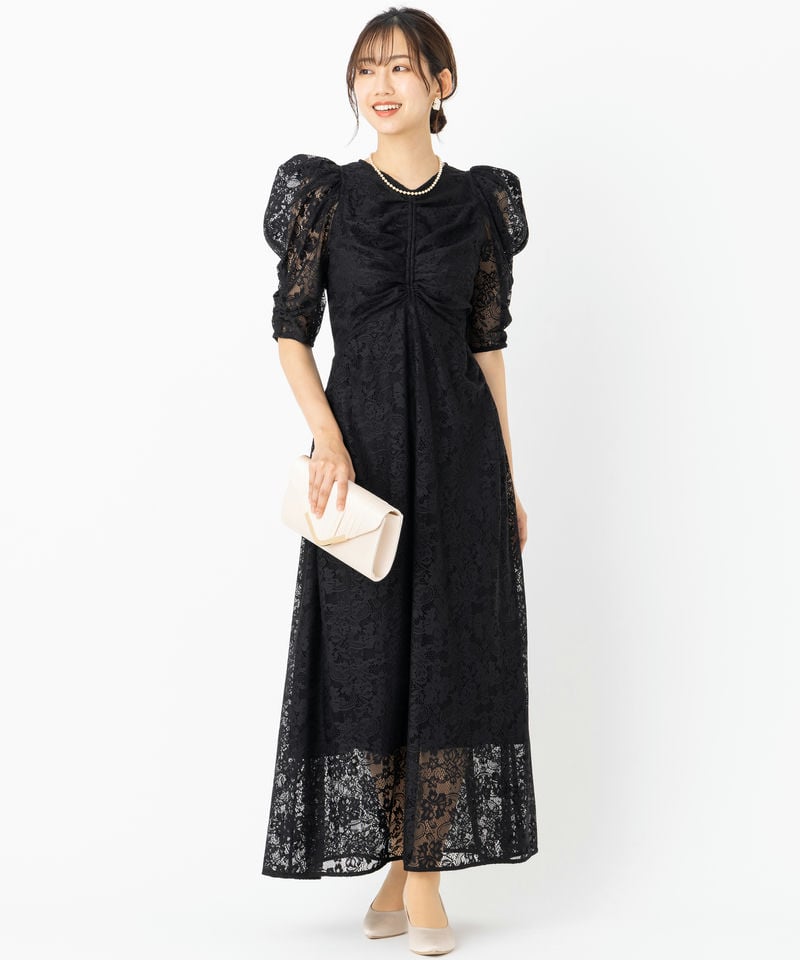 【JIJI様】SNIDEL レースミディドレス　ブラック　黒　ドレス SNIDEL スナイデル バックデザインレースドレス ブラック系 | 結婚式