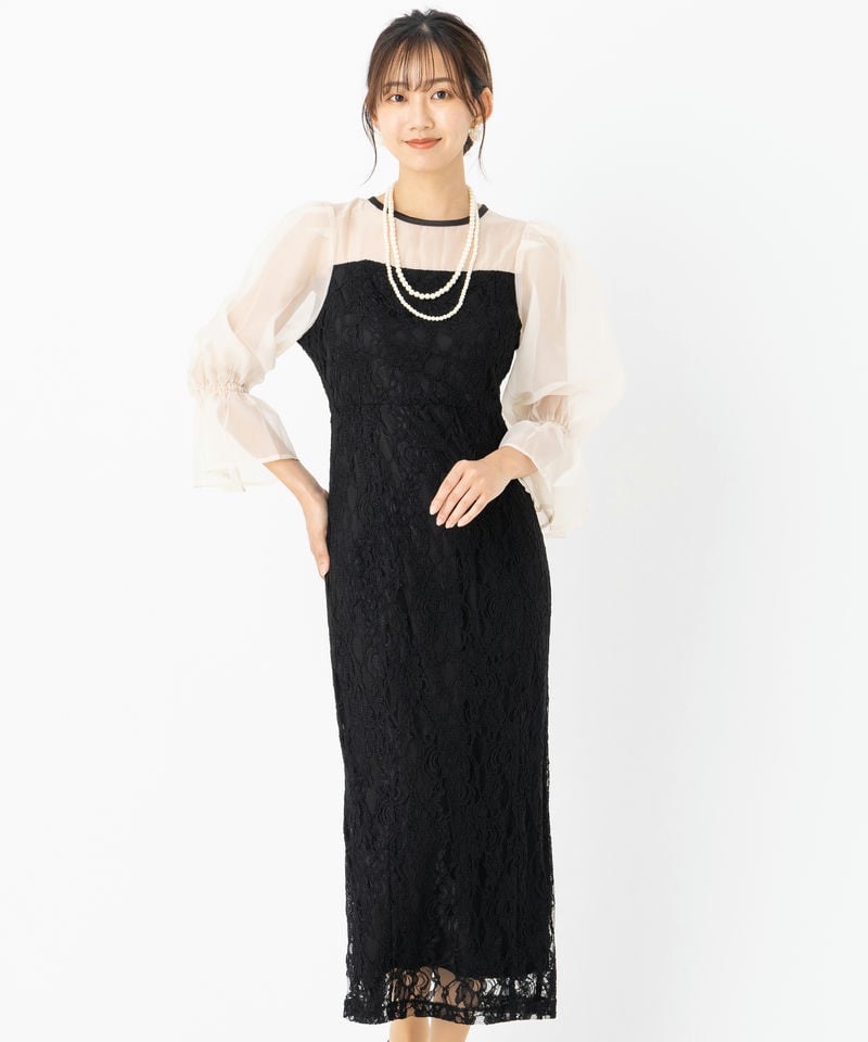 Chico チコ 配色レースタイトロングドレス その他 x ブラック系 | 結婚 Chico チコ 配色レースタイトロングドレス その他 x ブラック系 | 結婚