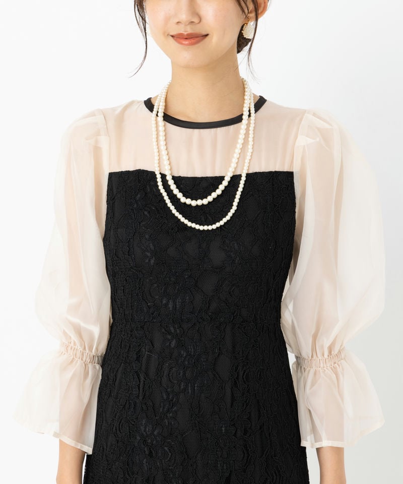 Chico チコ 配色レースタイトロングドレス その他 x ブラック系 | 結婚 Chico チコ 配色レースタイトロングドレス その他 x ブラック系 | 結婚