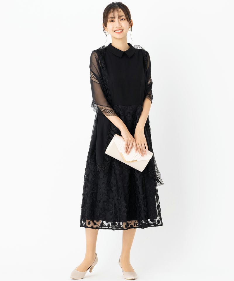 23区 バックサテンストレッチドレス ブラック系 | 結婚式パーティーの