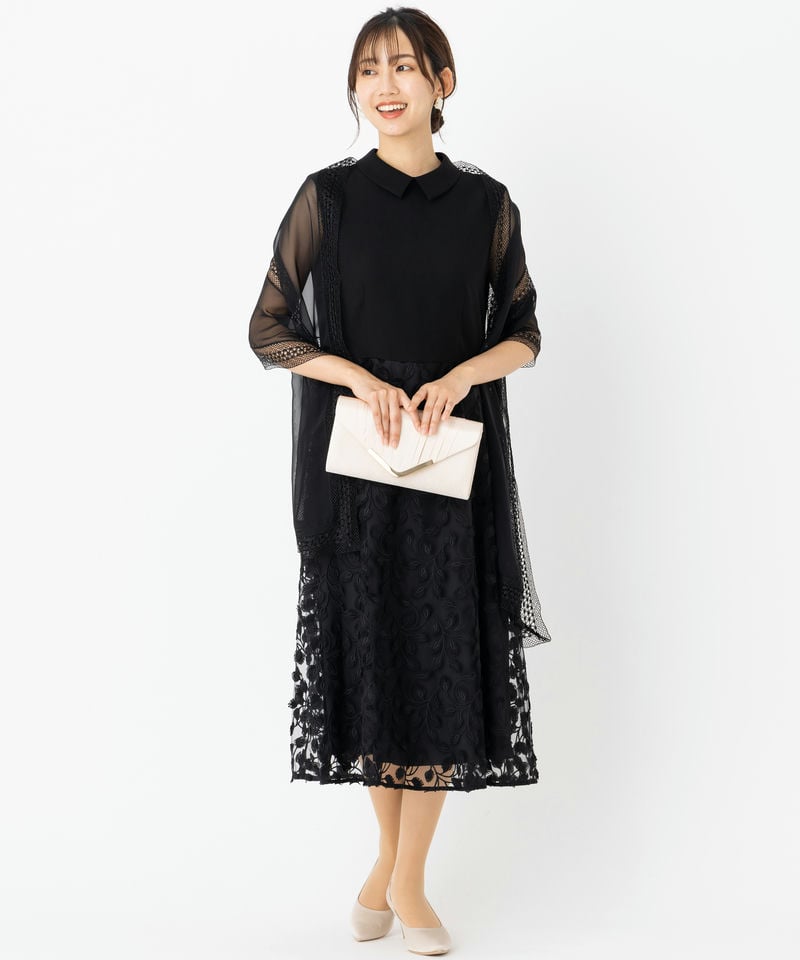 23区 バックサテンストレッチドレス ブラック系 | 結婚式パーティーの