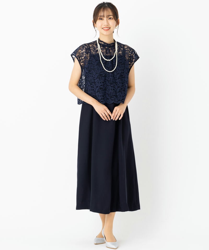 23区 レースコンビバックリボンドレス ネイビー系 | 結婚式パーティー