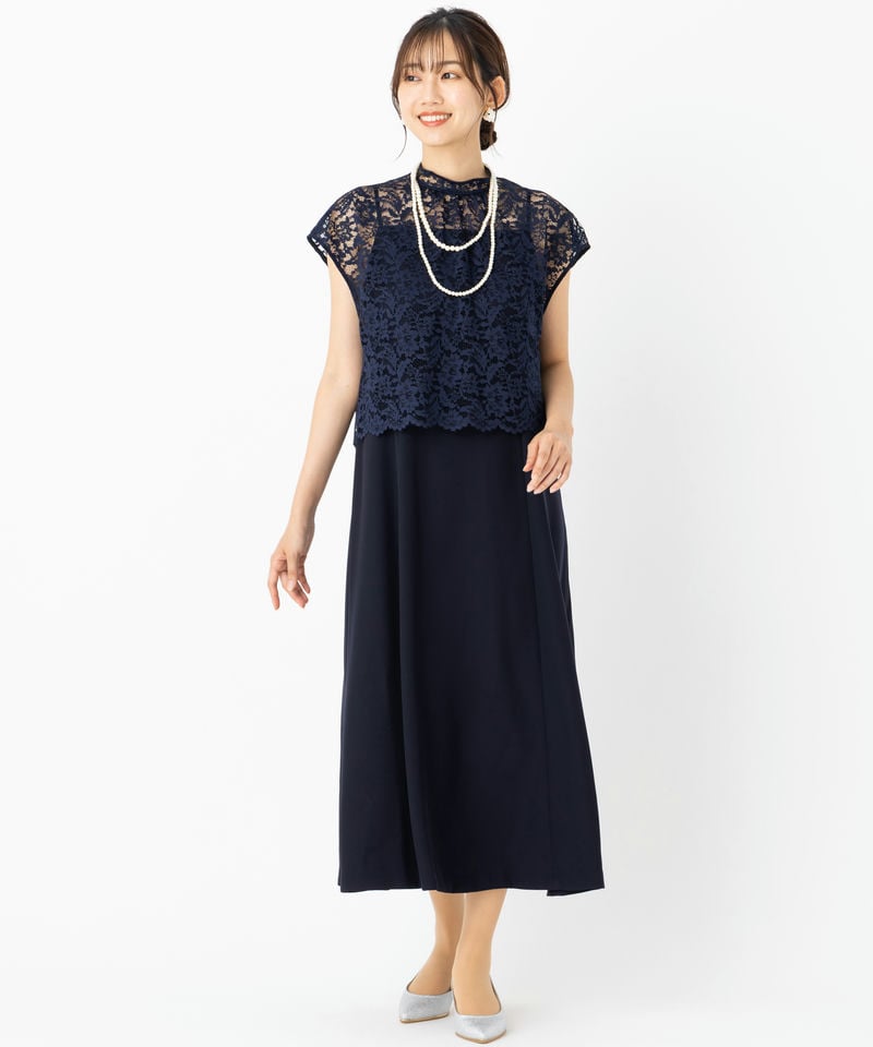 23区 レースコンビ ドレス リボン ロングワンピース 紺 フォーマル 23区 レースコンビバックリボンドレス ネイビー系 | 結婚式パーティー