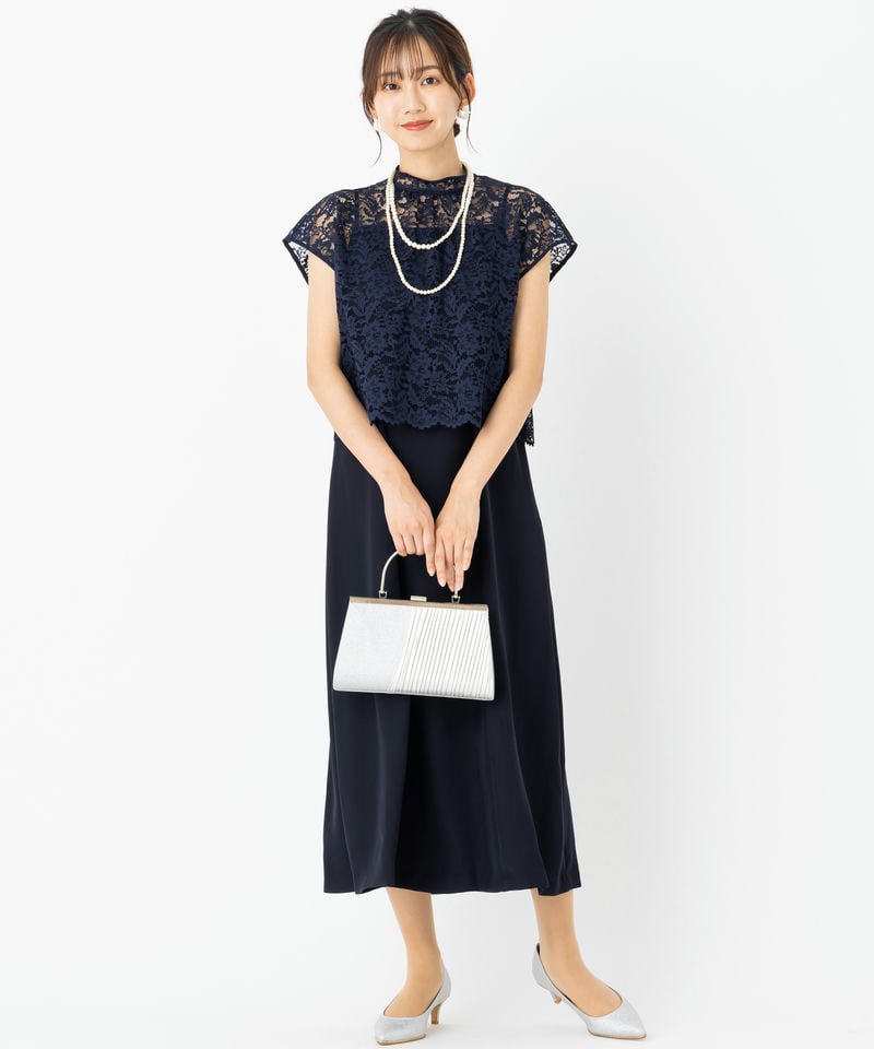 23区 レースコンビバックリボンドレス ネイビー系 | 結婚式パーティー