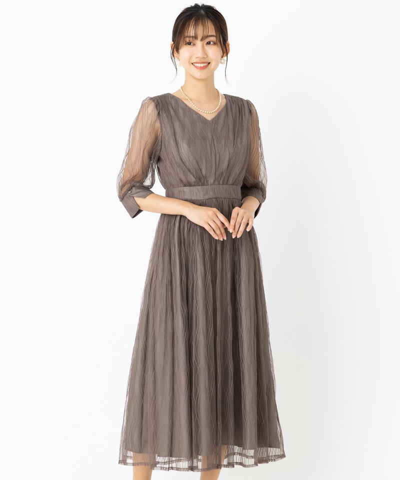 Aimer エメ チュールレースVネック袖付きフレアドレス その他 x