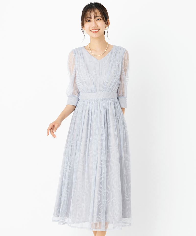 MERCURYDUO マーキュリーデュオ 配色レースパワショルロングドレス