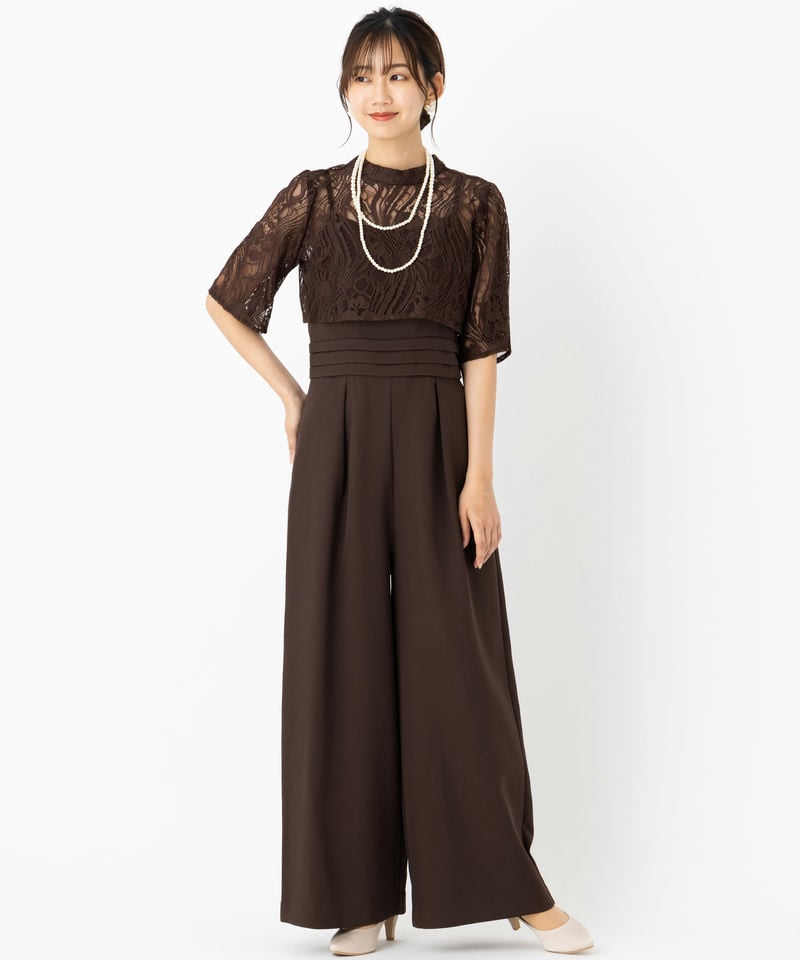 Select Shop レーストップス付きパン ツドレス ブラウン系 | 結婚式