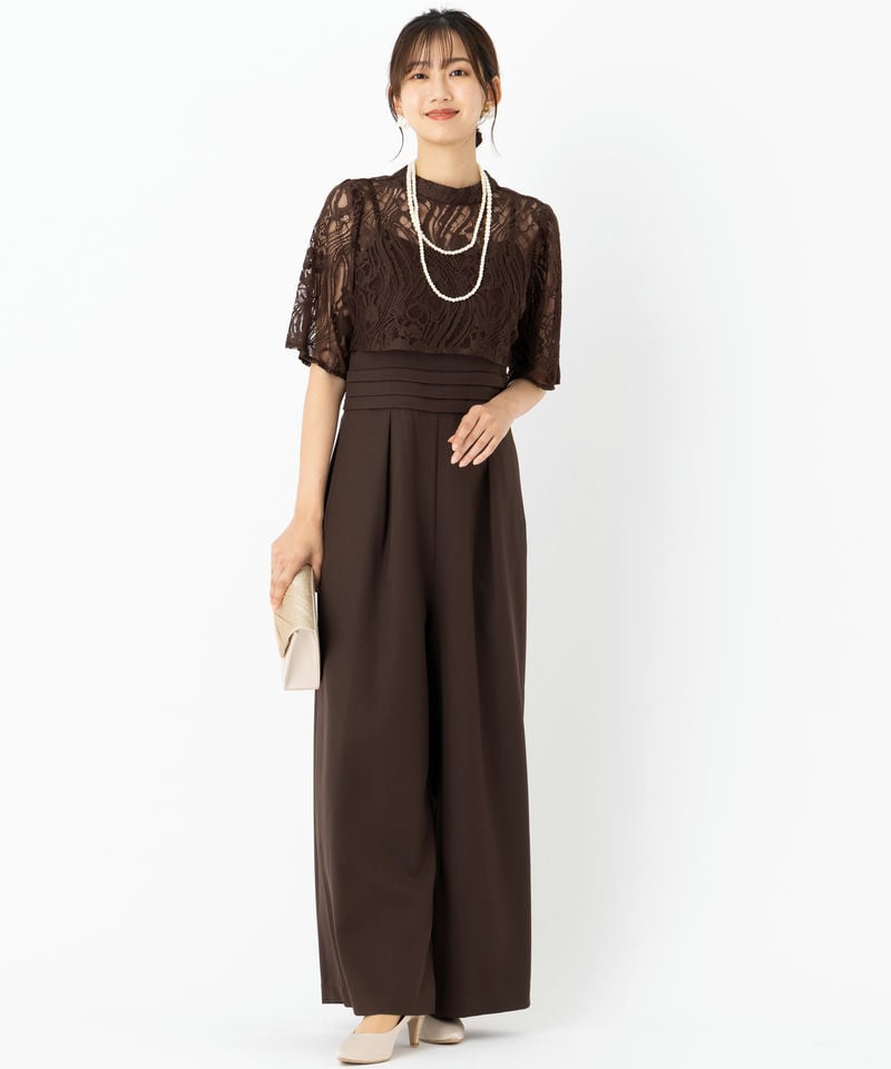Select Shop レーストップス付きパン ツドレス ブラウン系 | 結婚式