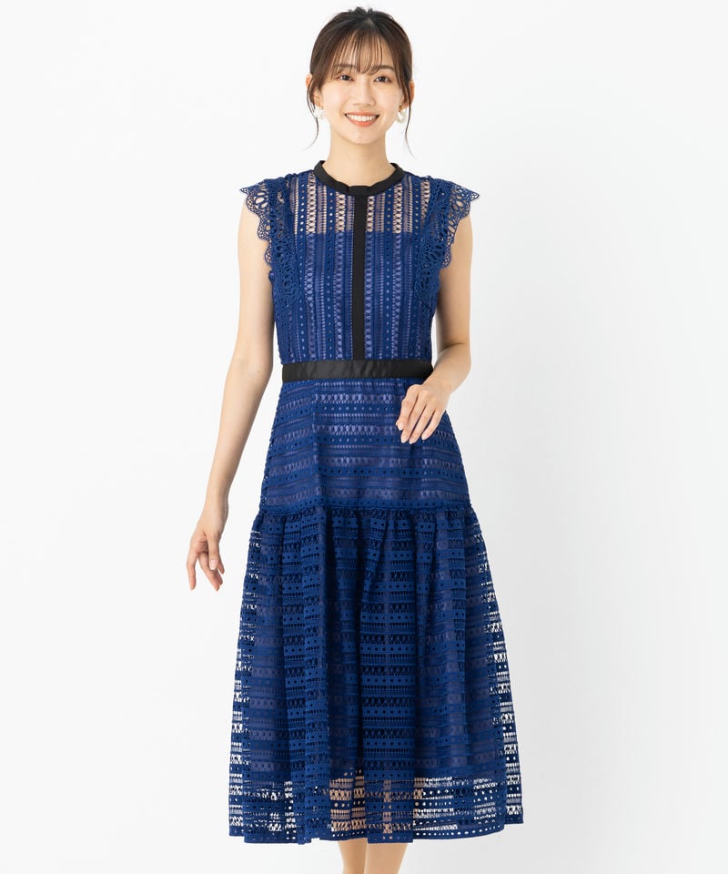 ANAYI アナイ ライトケミカルフラワーレースドレス ブルー系 | 結婚式