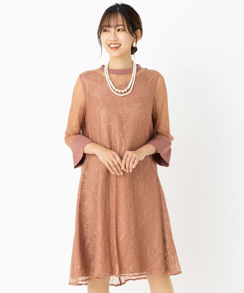 Aimer エメ スタンドネック総レースリンクドレス その他 x ピンク系