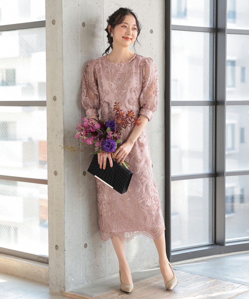 Select Shop エンブロイダリーコクーンドレス その他 x ピンク系