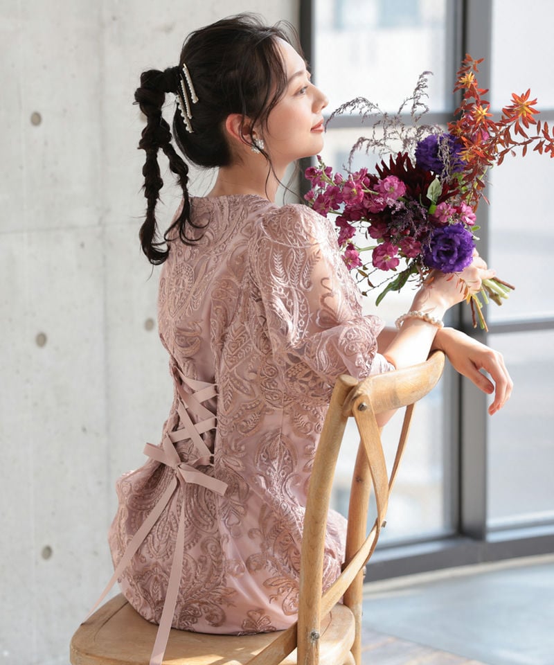 Select Shop エンブロイダリーコクーンドレス その他 x ピンク系
